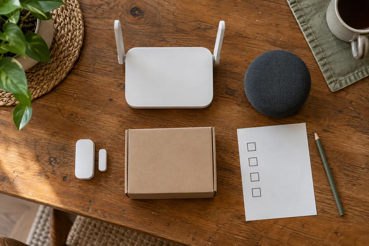 A top-down audit of an unbranded sensor, router, controller, and simple four-item paper checklist